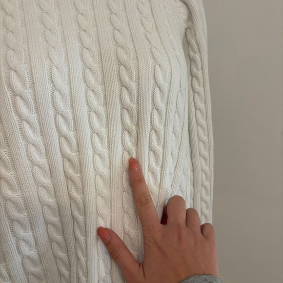 Women's size XL White Cable Knit Coastal Neutral Cozy LL Bean Sweater - Picture 3 of 6